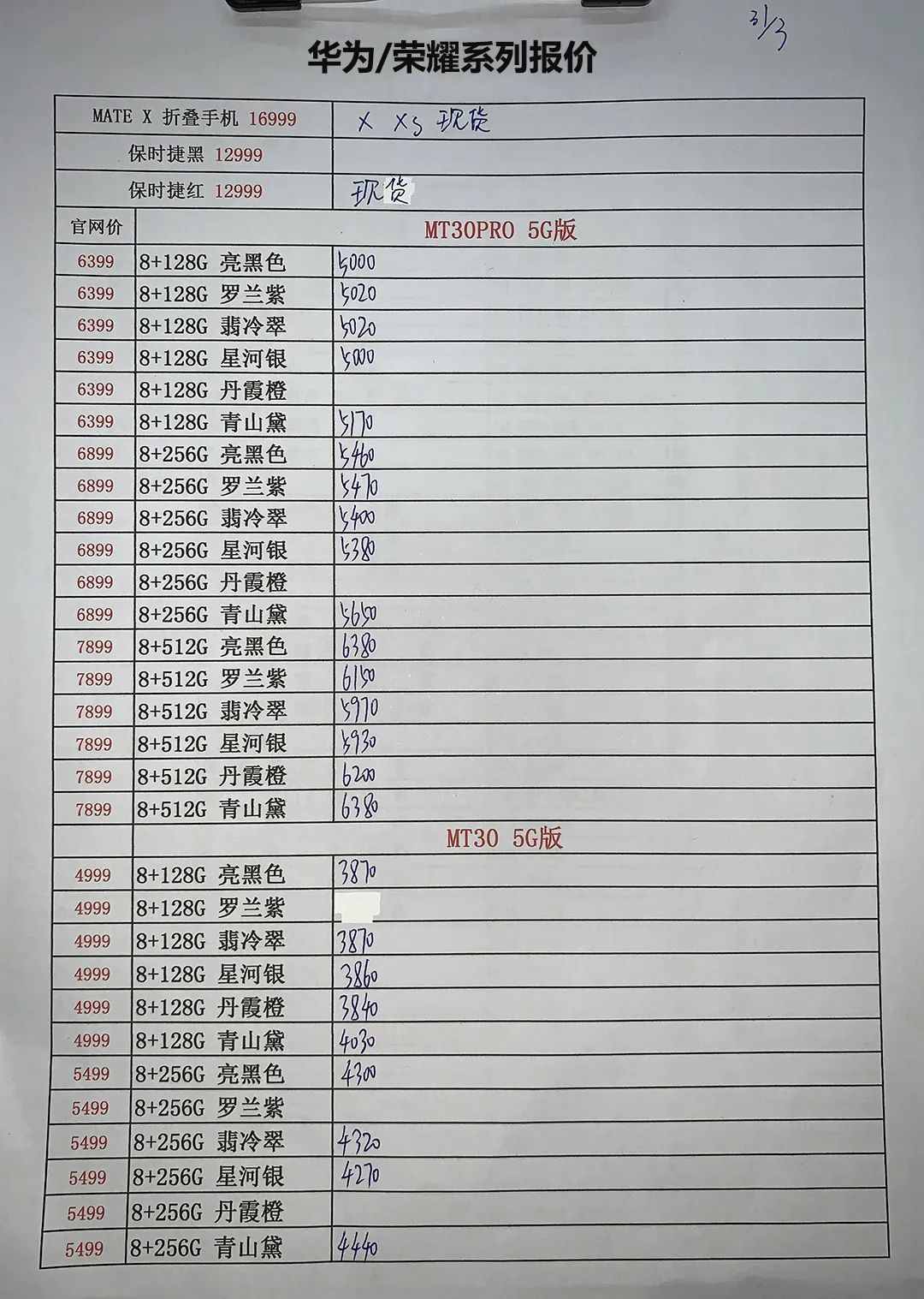 3月31日全新国行手机批发报价